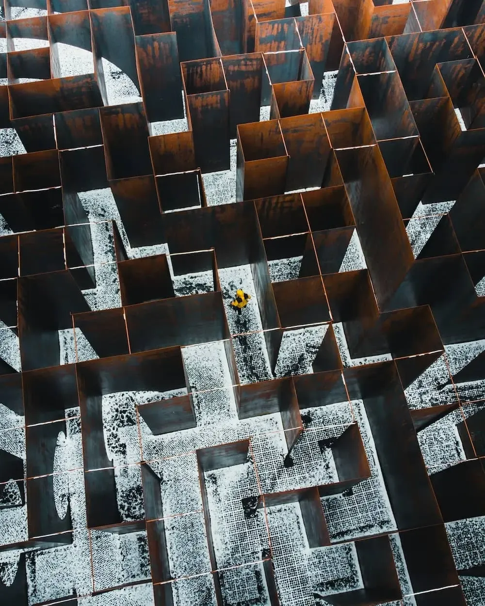 a birdseye view of a person walking in a maze